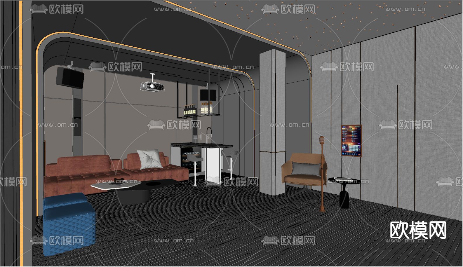 现代家庭影院 KTVsu模型下载（渲染图4）
