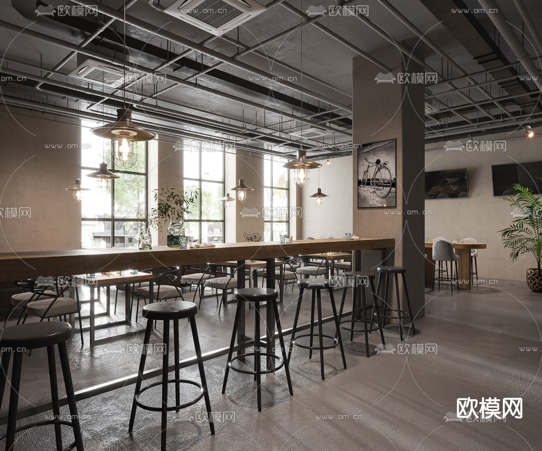 工业风咖啡馆 甜品店3d模型