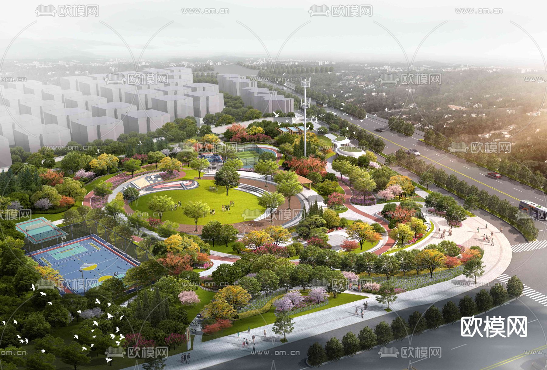 现代园林景观鸟瞰psd下载