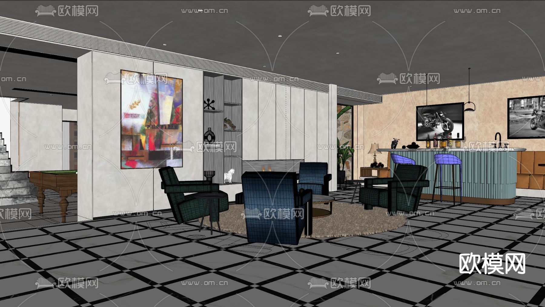 现代休息娱乐区su模型下载（渲染图3）