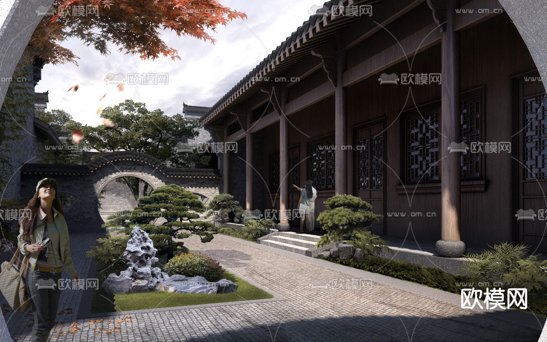 新中式庭院景观psd下载