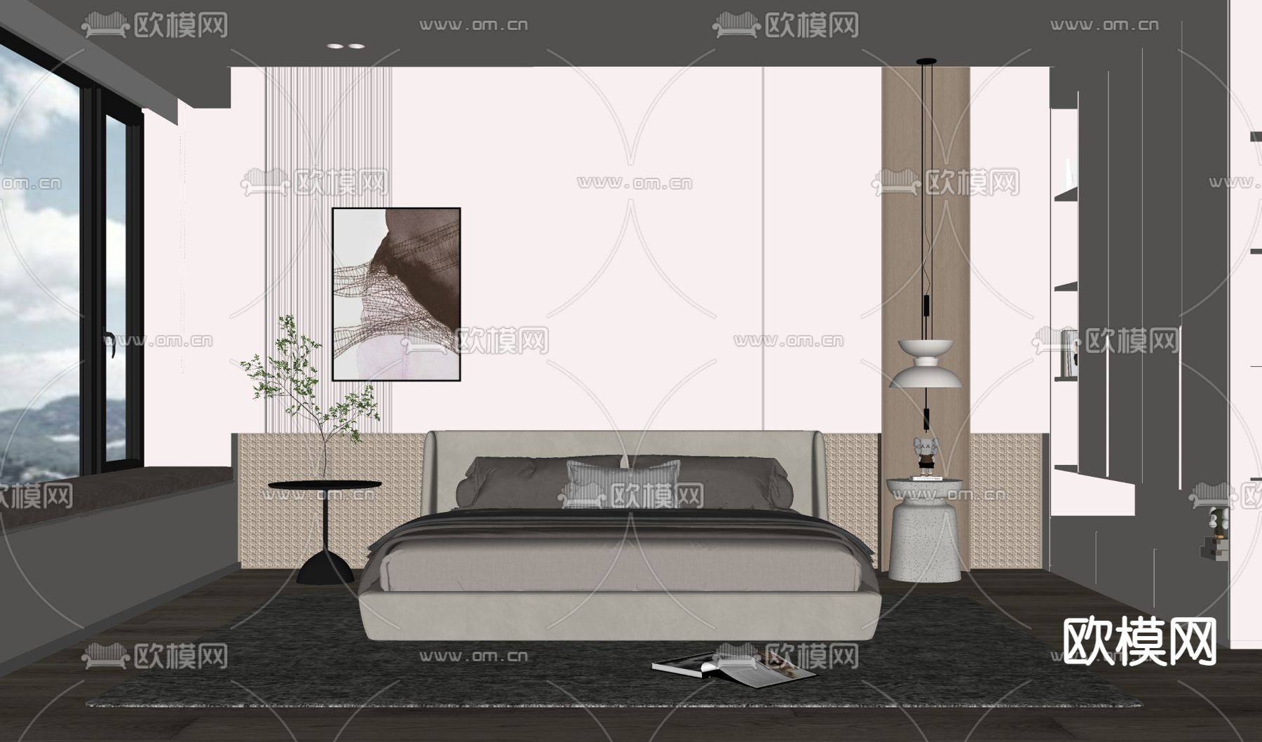 侘寂风卧室主人房su模型下载（渲染图2）