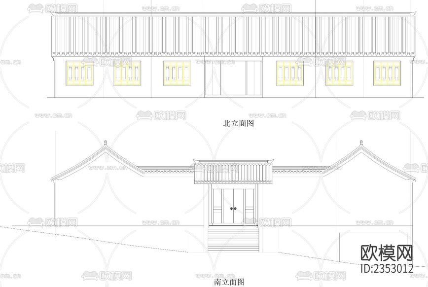 四合院建筑cad施工圖下載(渲染圖2)