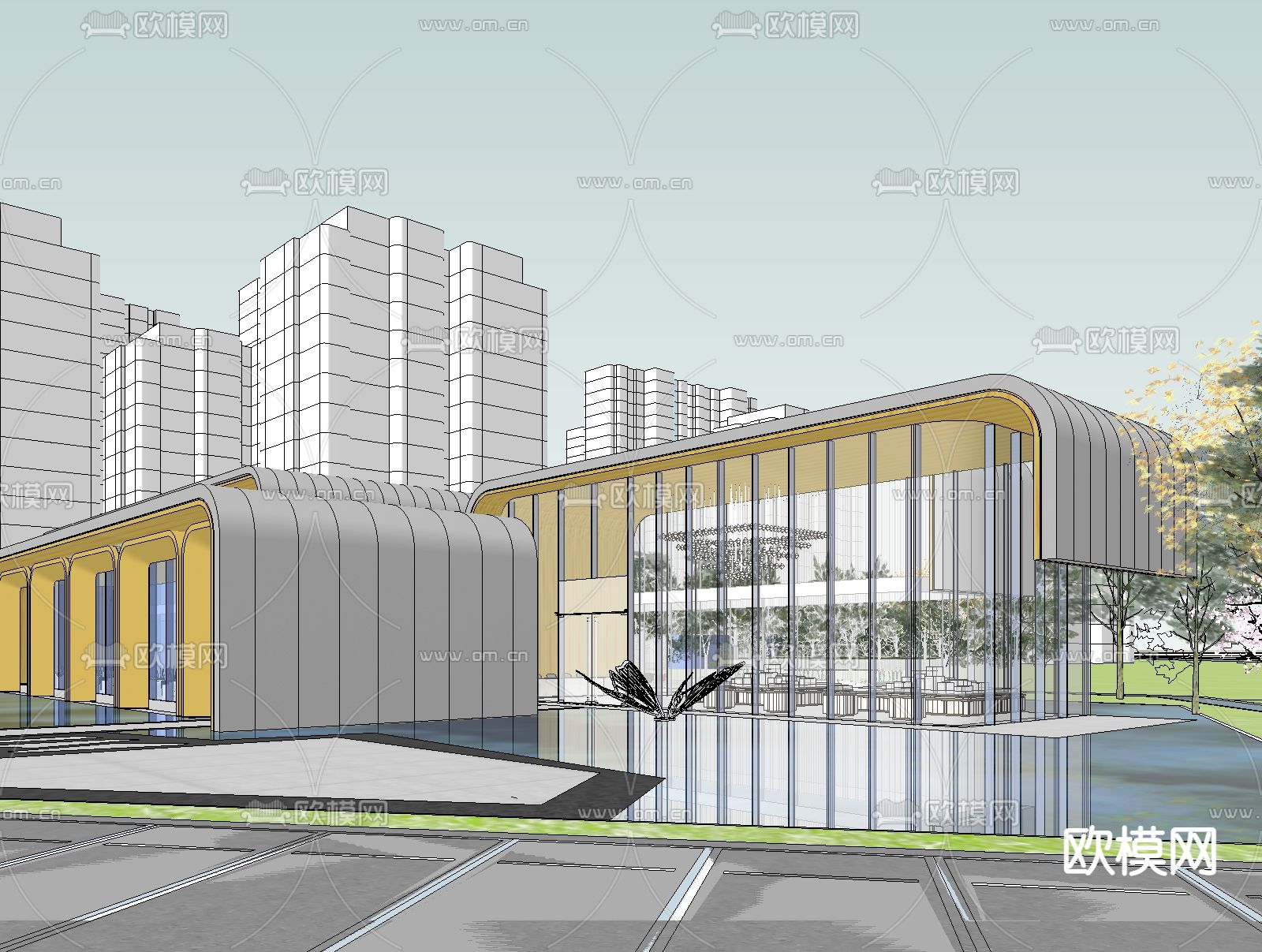 现代售楼处建筑外观su模型下载_ID12186393_sketchup模型下载-欧模网