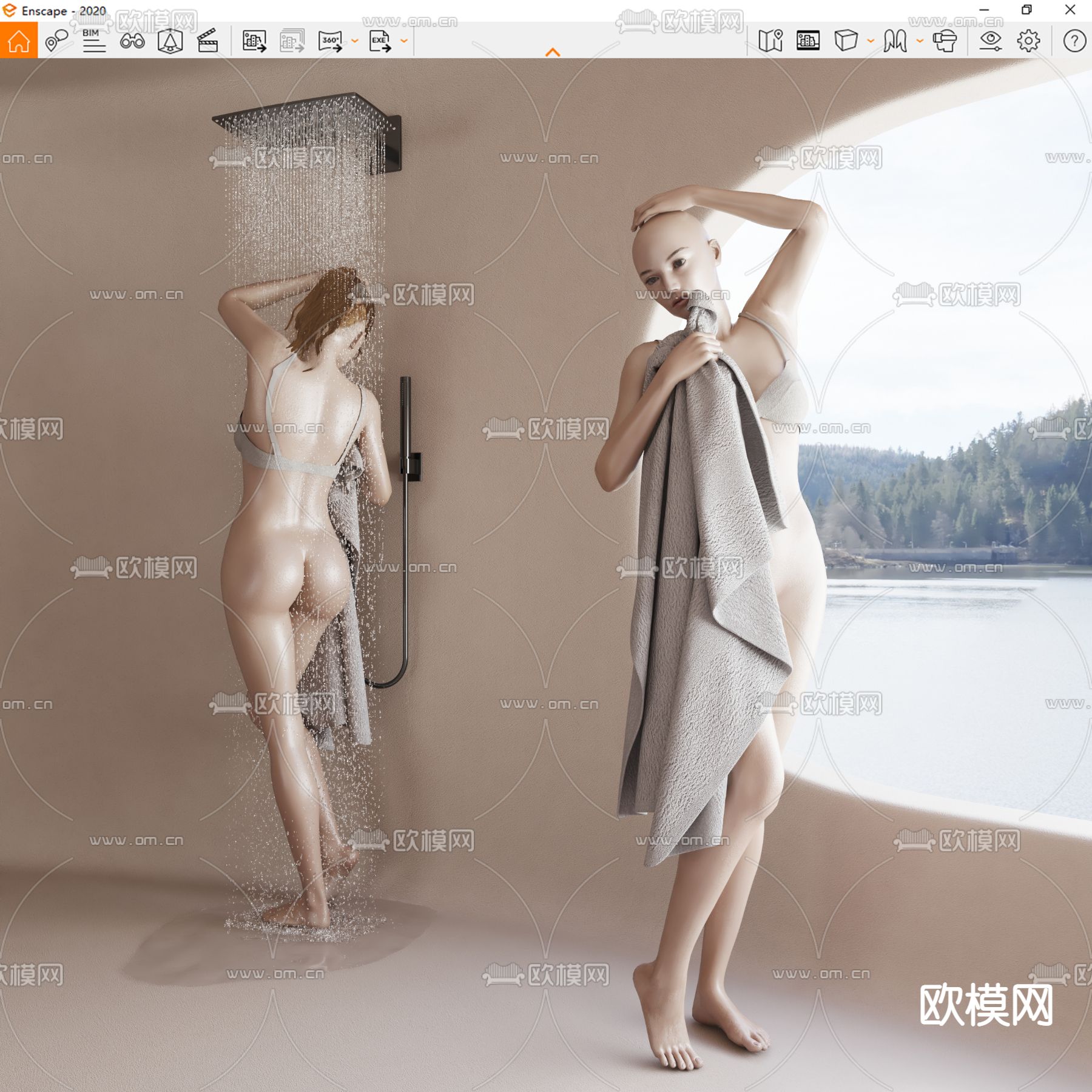 洗澡女人人物su模型下载（渲染图3）