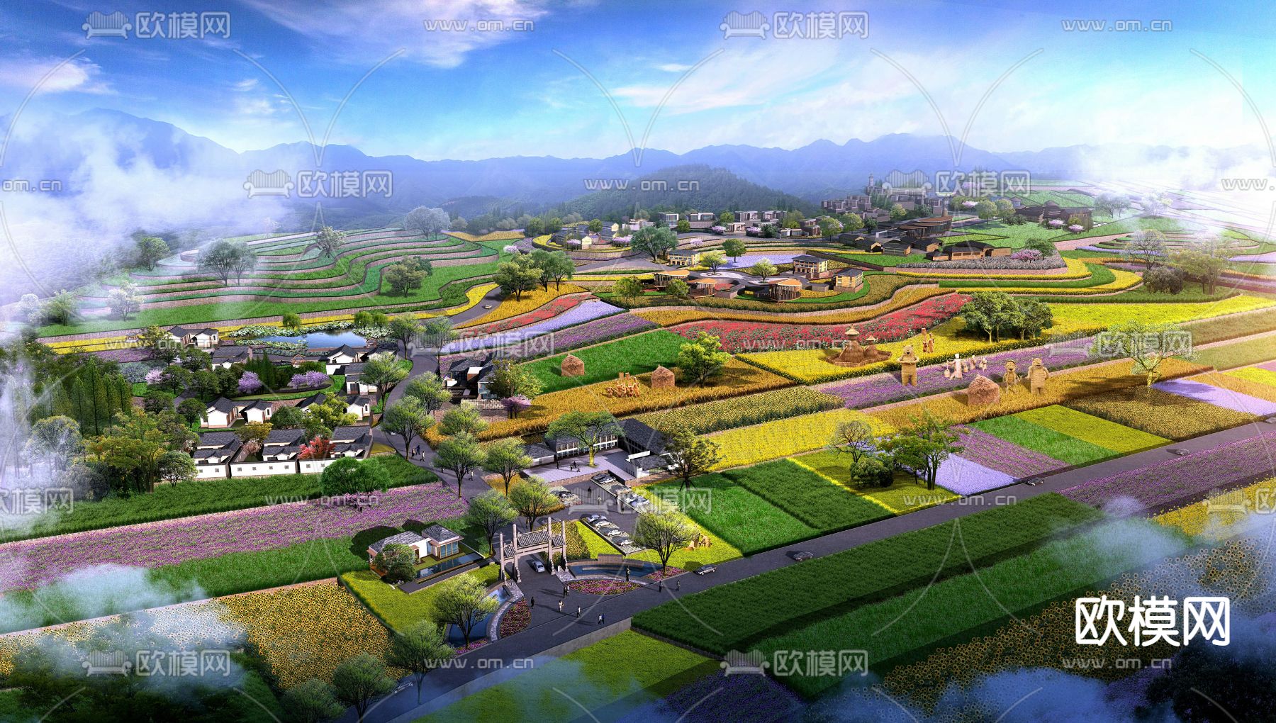 现代园林景观鸟瞰psd下载