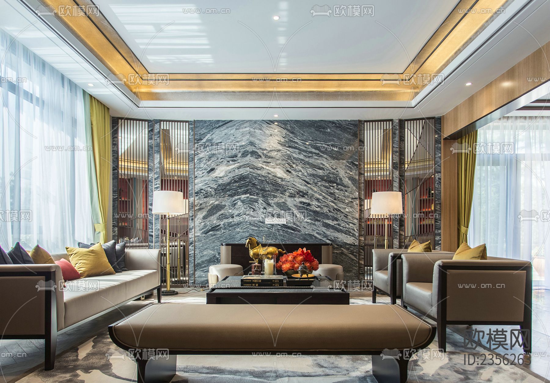 金茂·佛山绿岛湖别墅样板房效果图+CAD施工图下载（渲染图4）