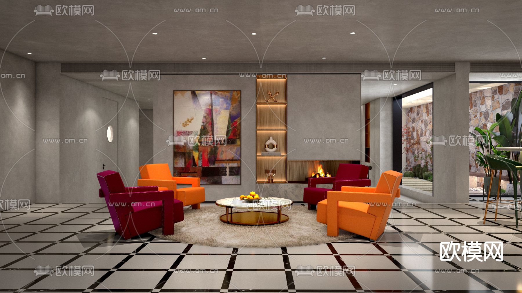 现代休息娱乐区su模型下载（渲染图2）