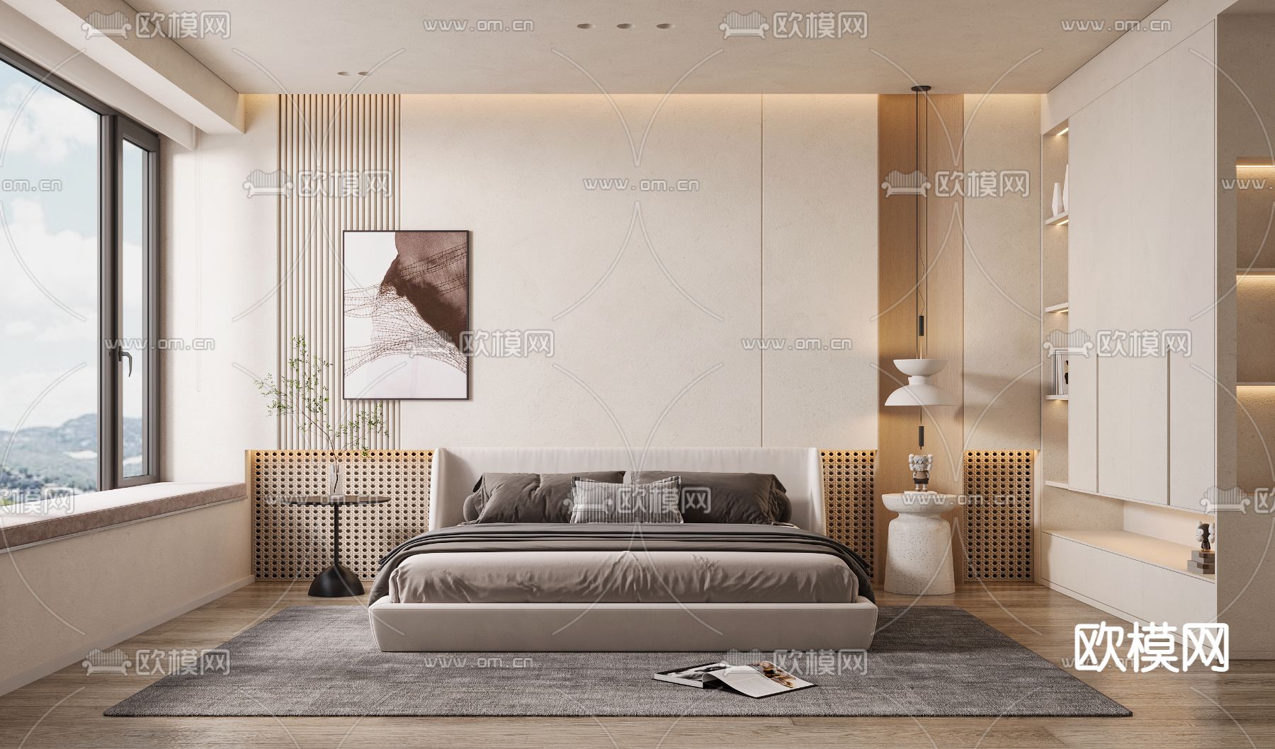 侘寂风卧室主人房su模型下载（渲染图1）