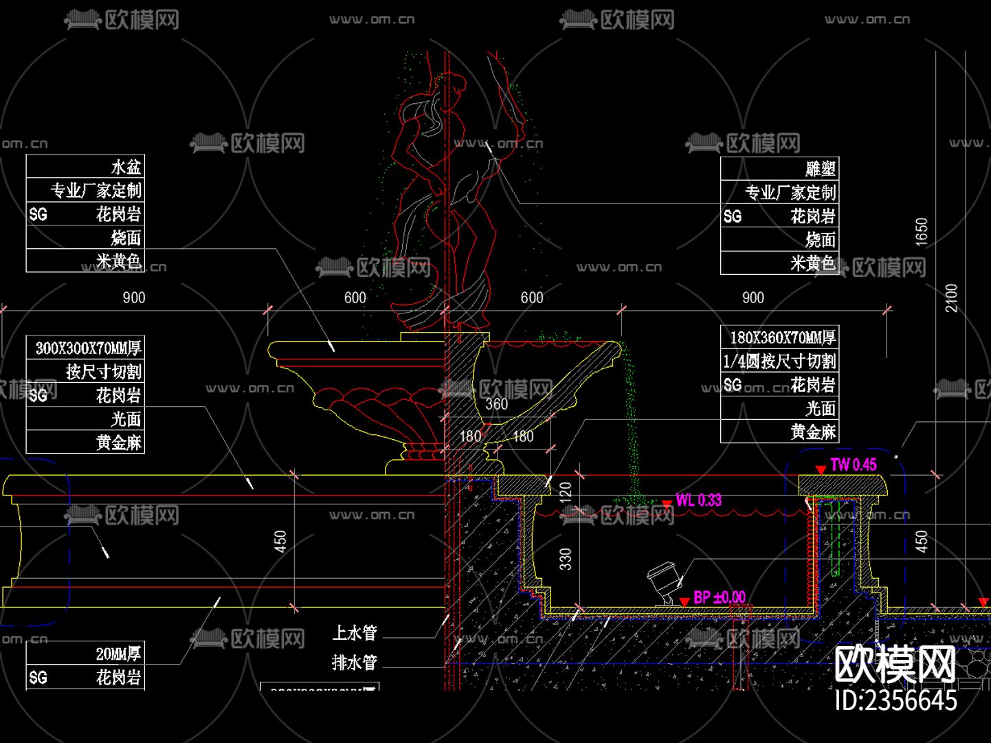 欧式古典 花钵水景CAD施工图下载（渲染图3）