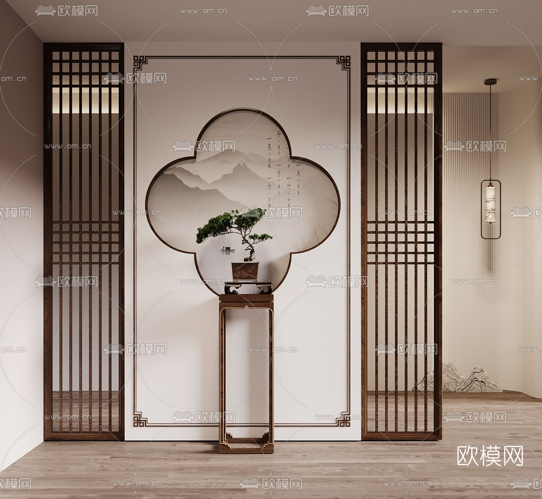 新中式玄关屏风隔断3d模型下载