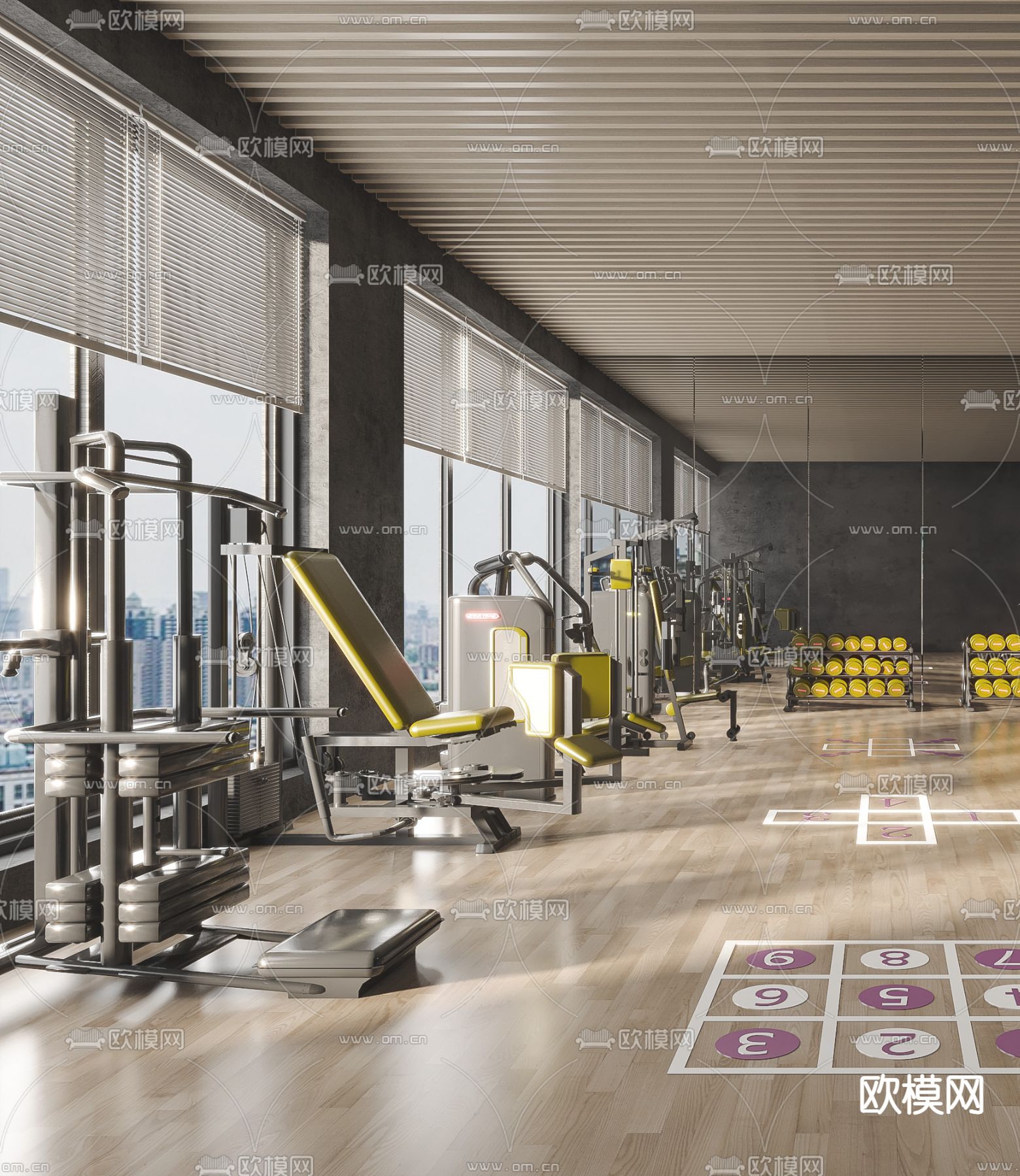 现代健身房su模型下载（渲染图2）