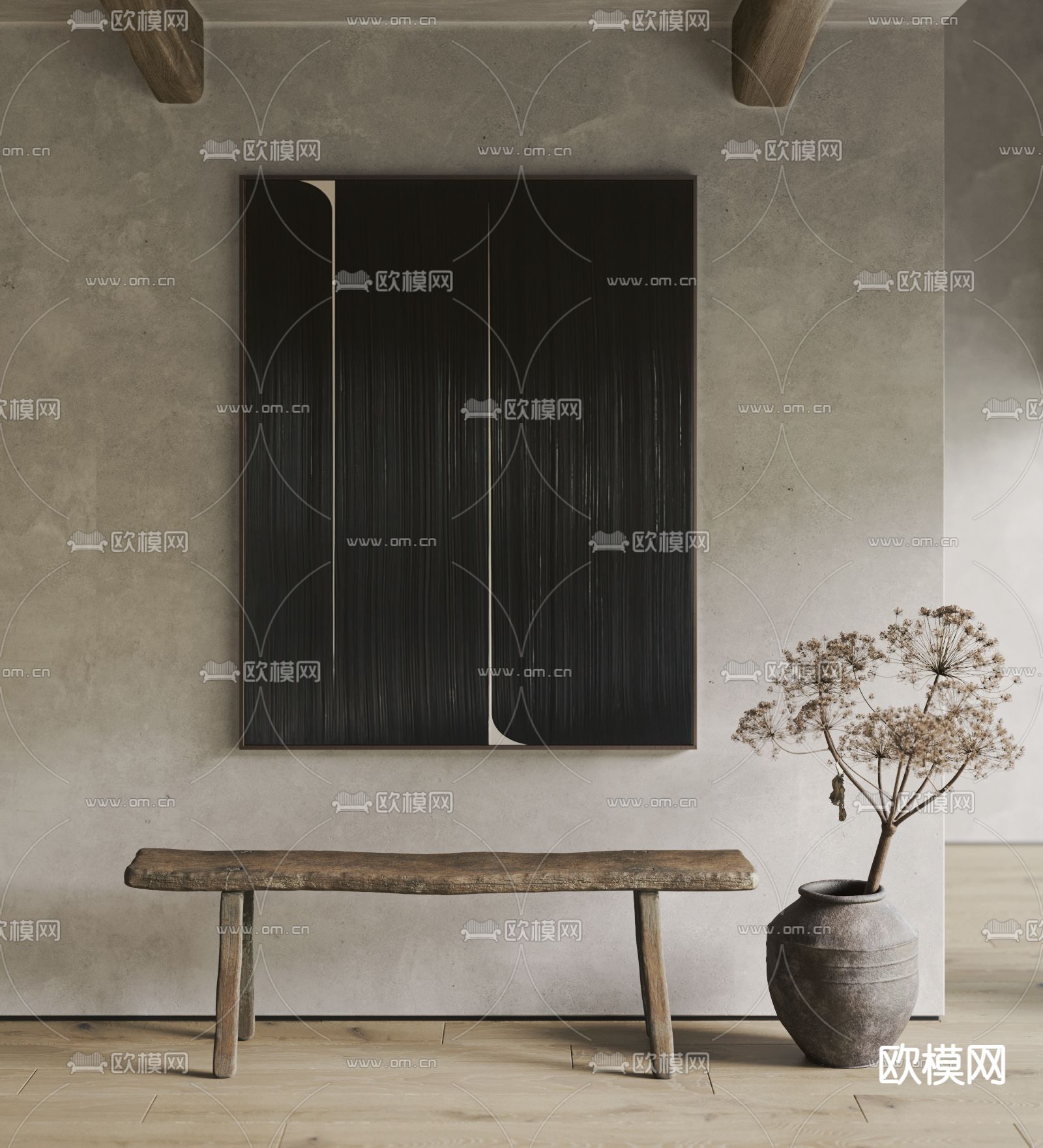 侘寂风黑白画 装饰画3d模型下载_ID12186174_3dmax免费模型-欧模网
