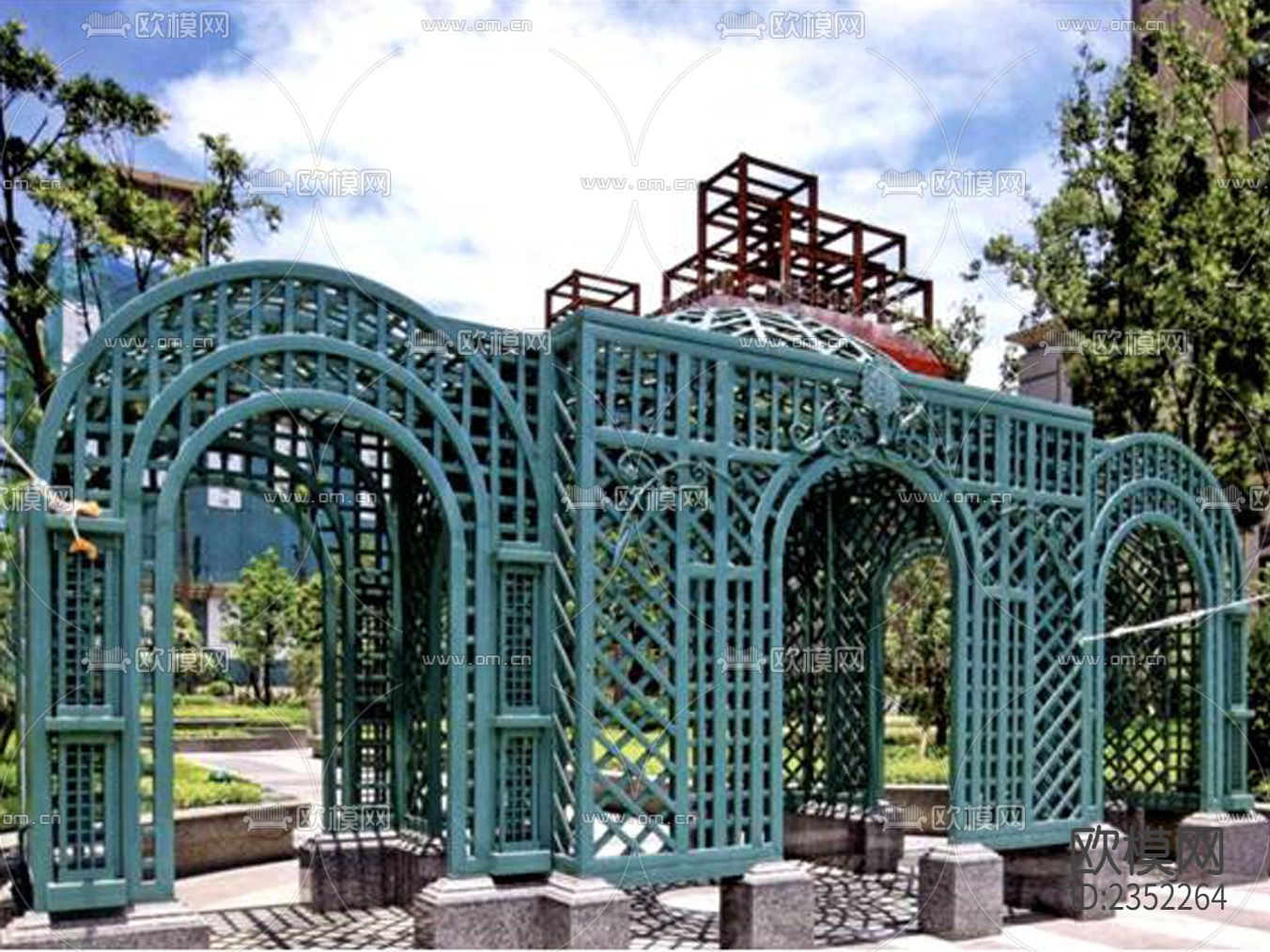 特色铁艺景墙CAD节点大样下载（渲染图5）