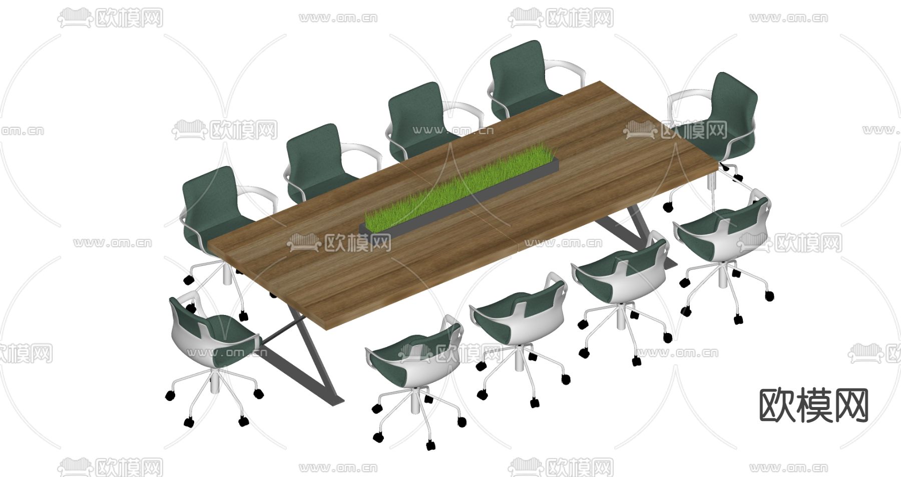 现代会议桌椅su模型下载（渲染图2）