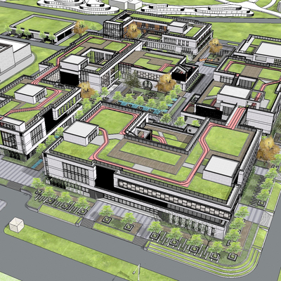  现代产业园鸟瞰su模型 