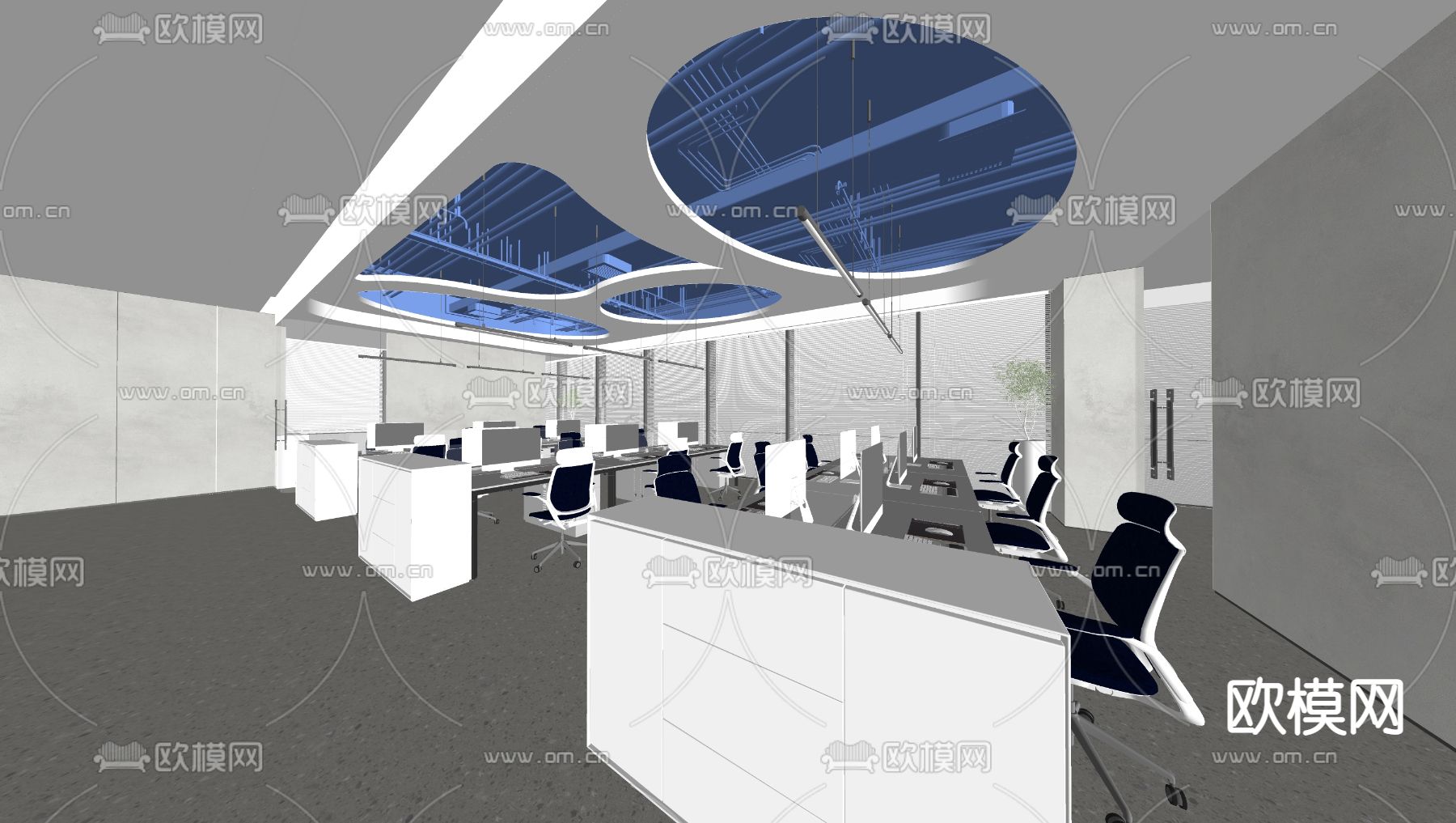 现代公共办公区su模型下载（渲染图2）