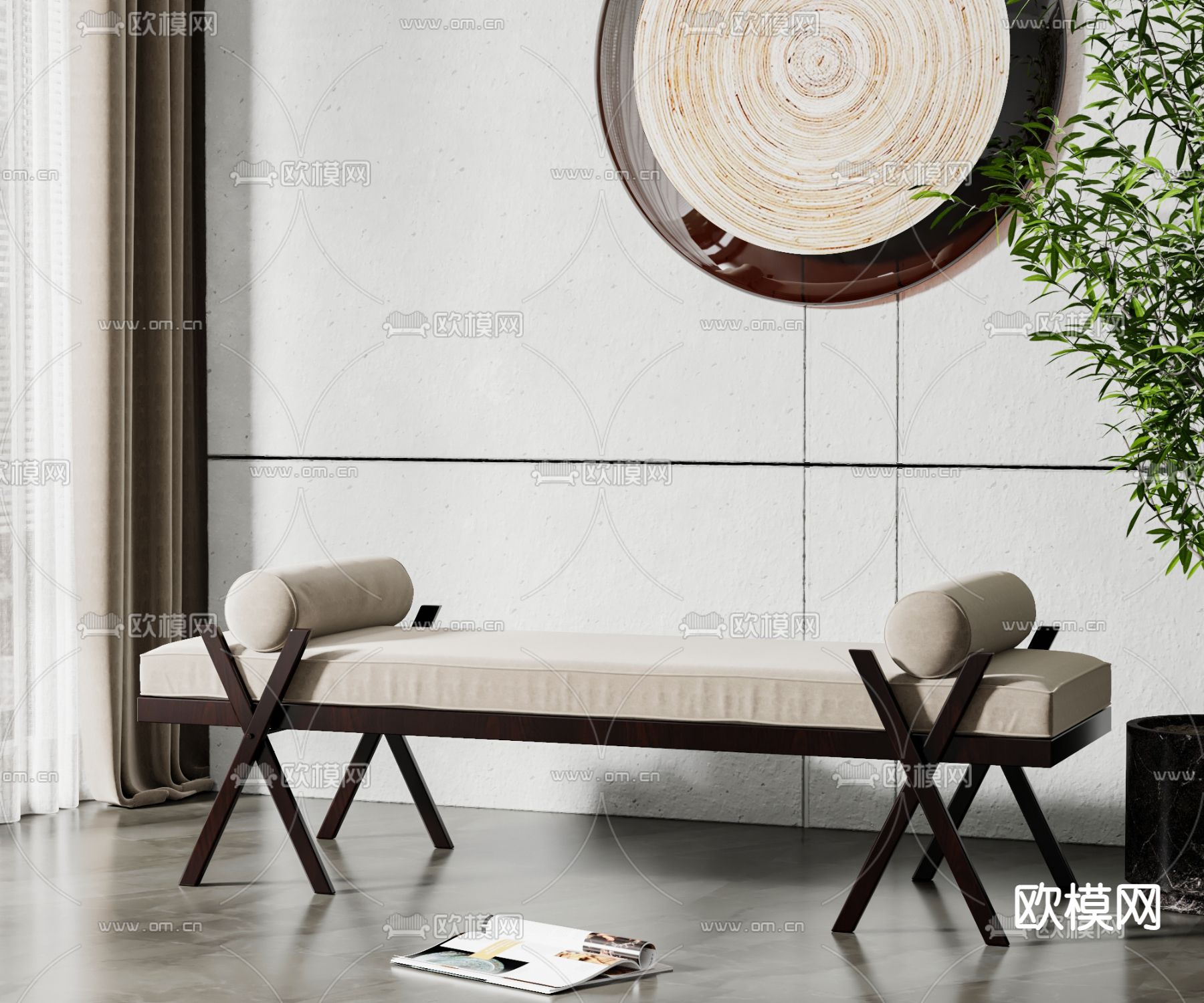 新中式沙发凳子3d模型下载