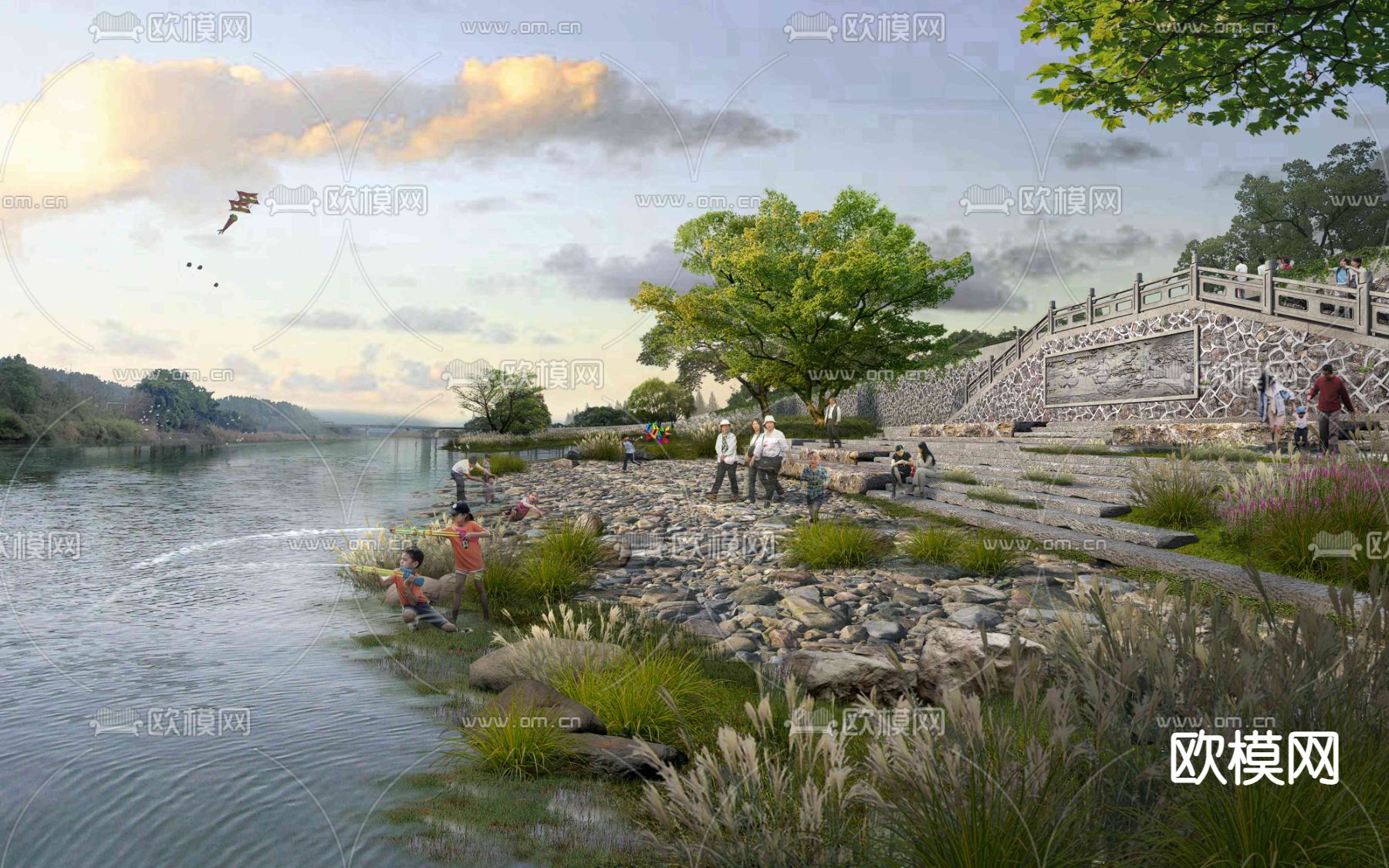 现代河道园林psd下载