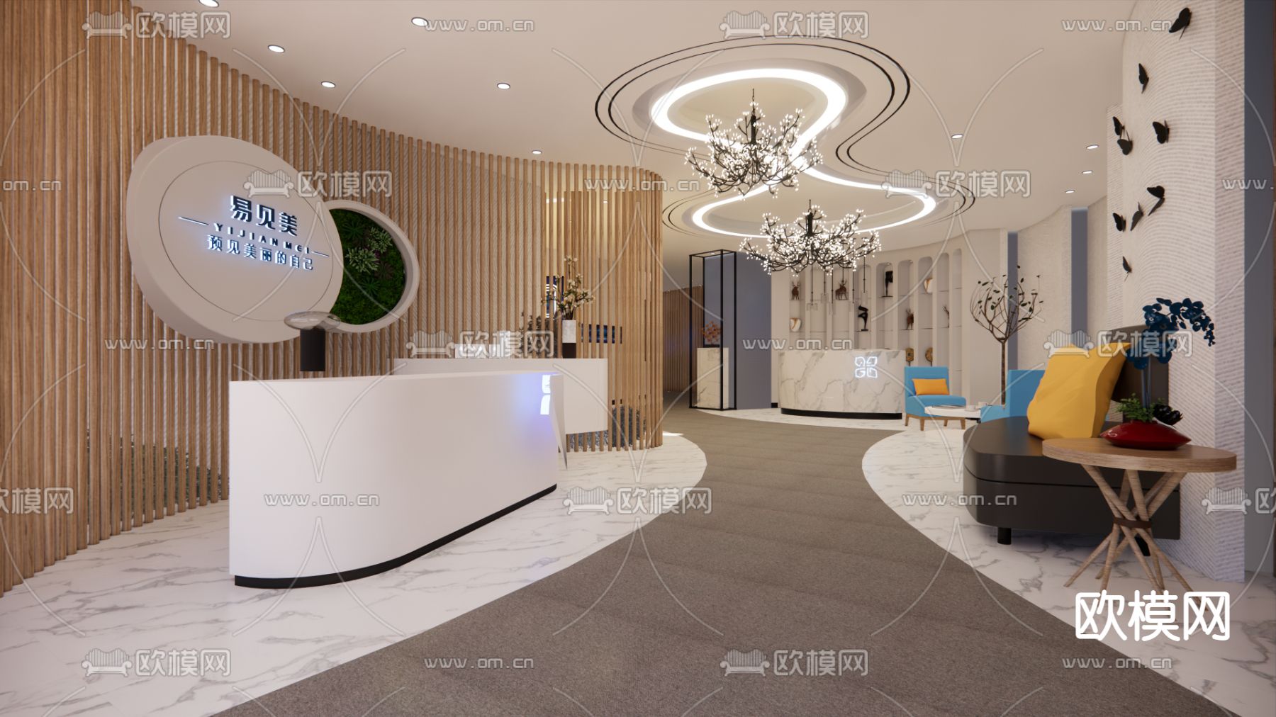 现代公司前台接待su模型下载（渲染图1）