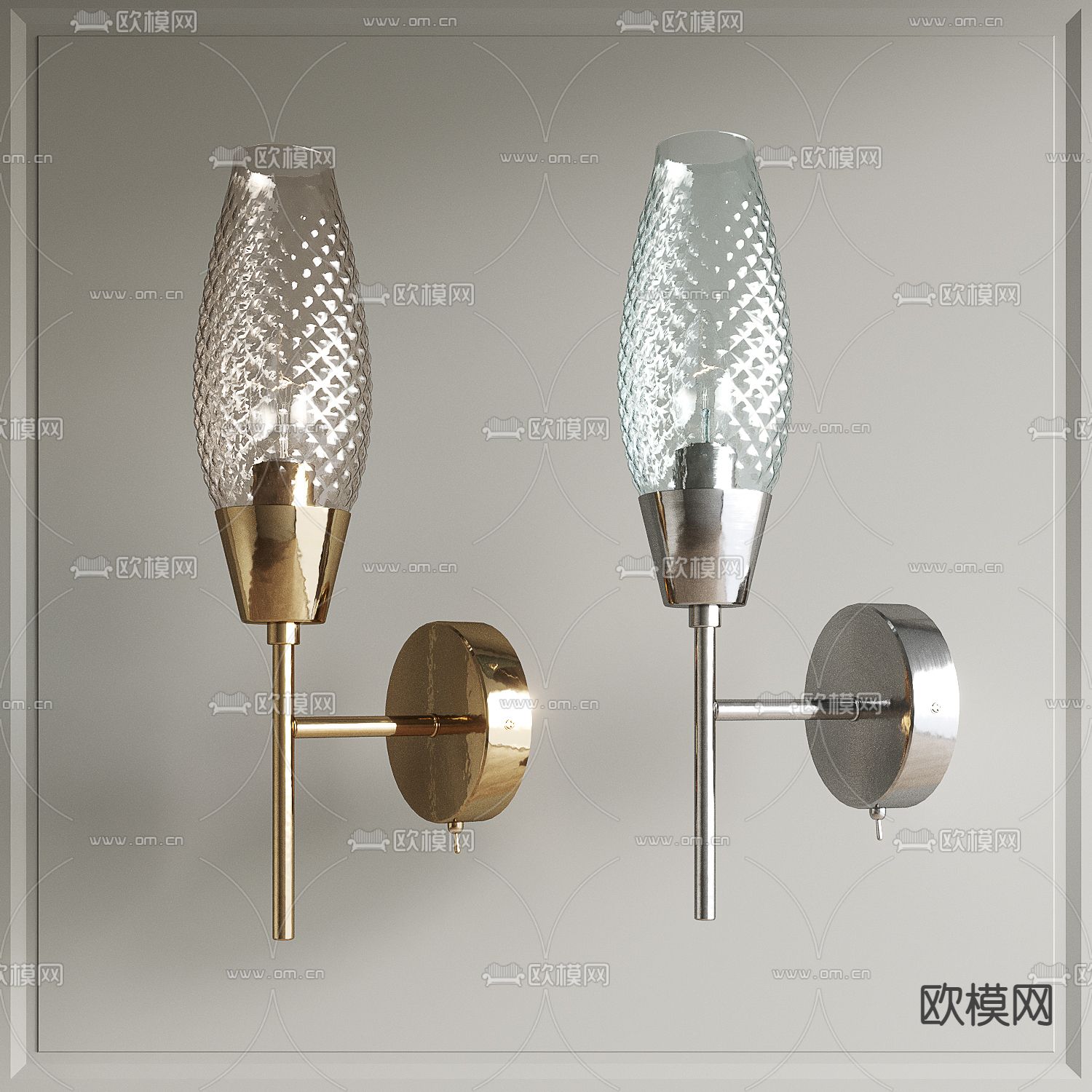 现代玻璃金属壁灯su模型