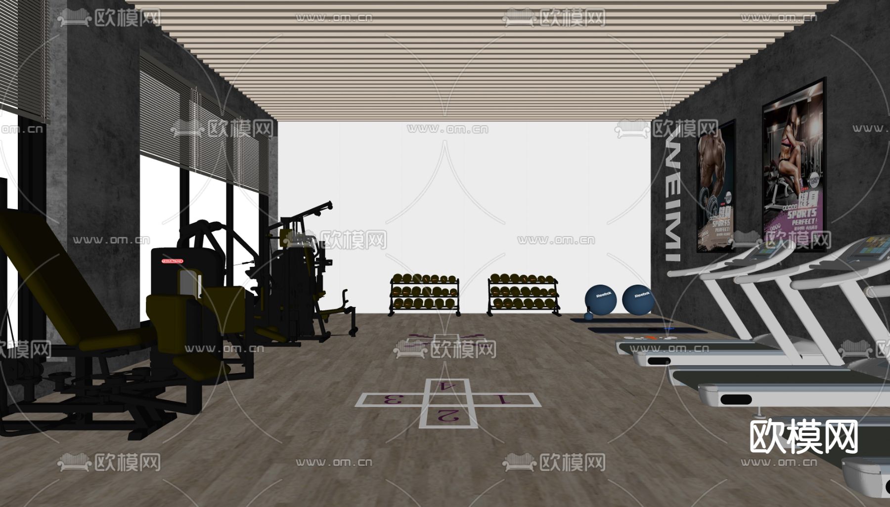 现代健身房su模型下载（渲染图4）