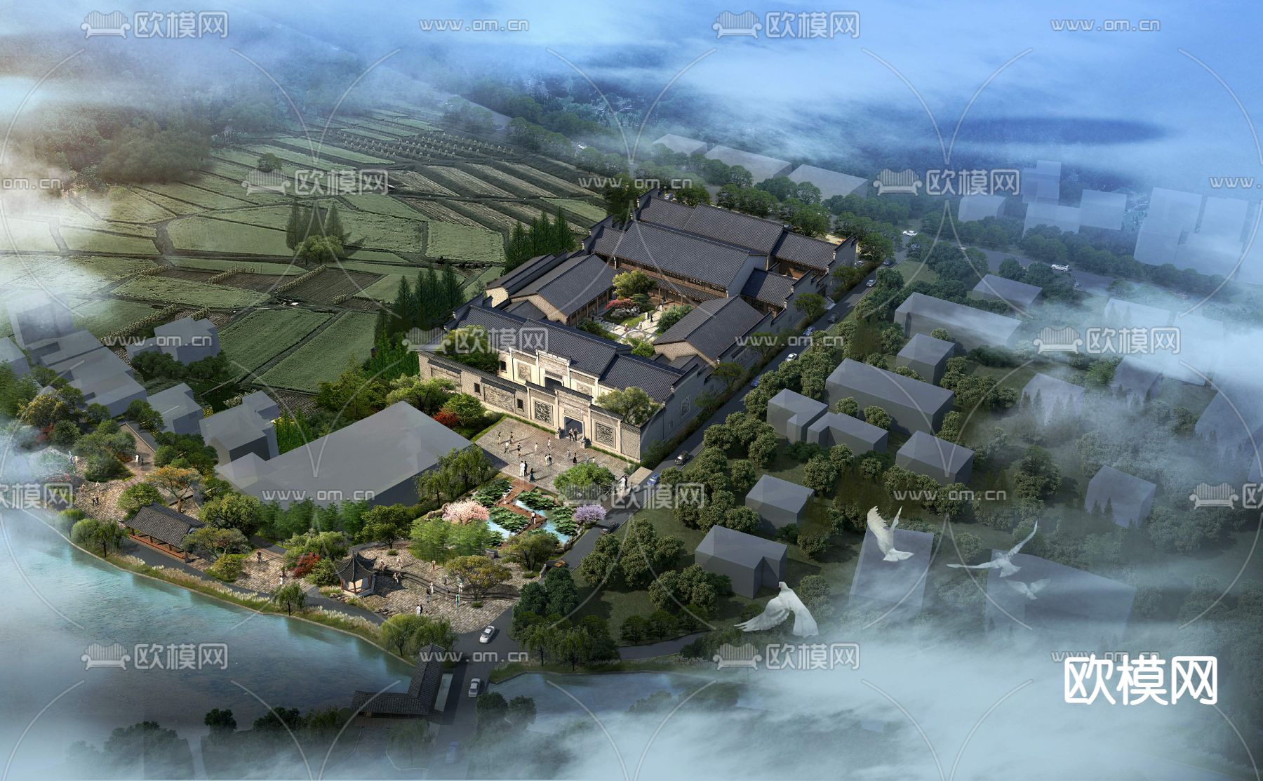 新中式四合院鸟瞰psd下载