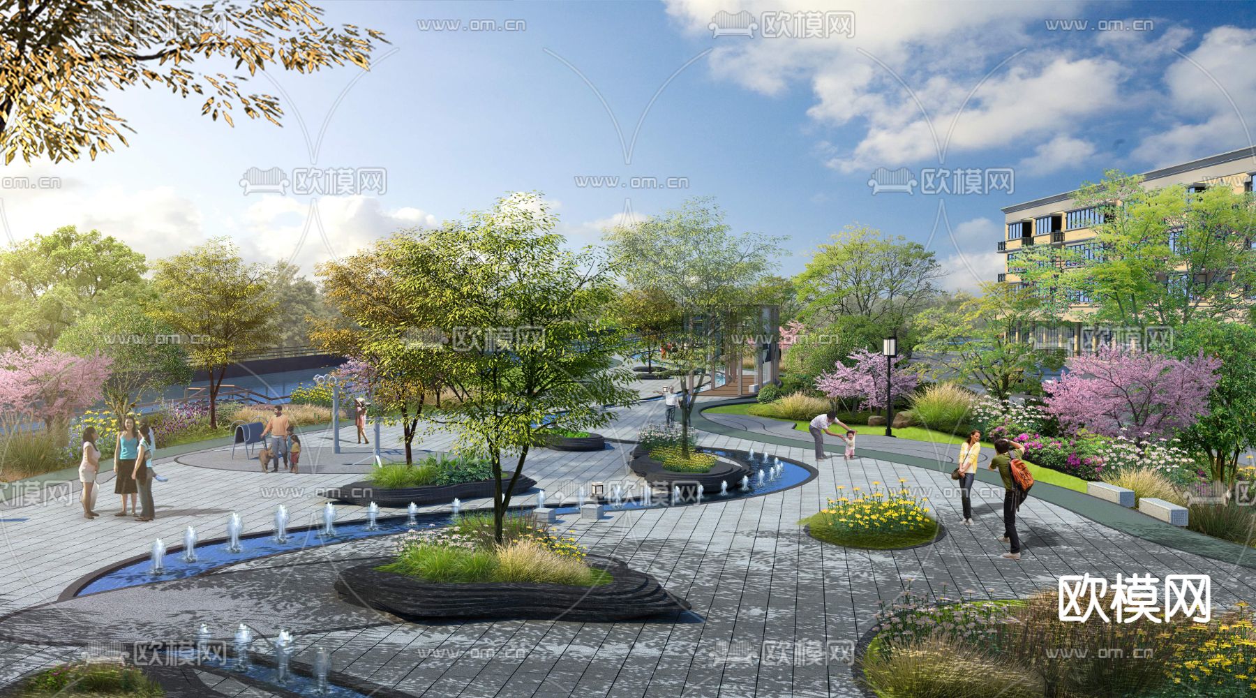 现代公园景观psd下载_ID12185663_3dmax免费模型-欧模网