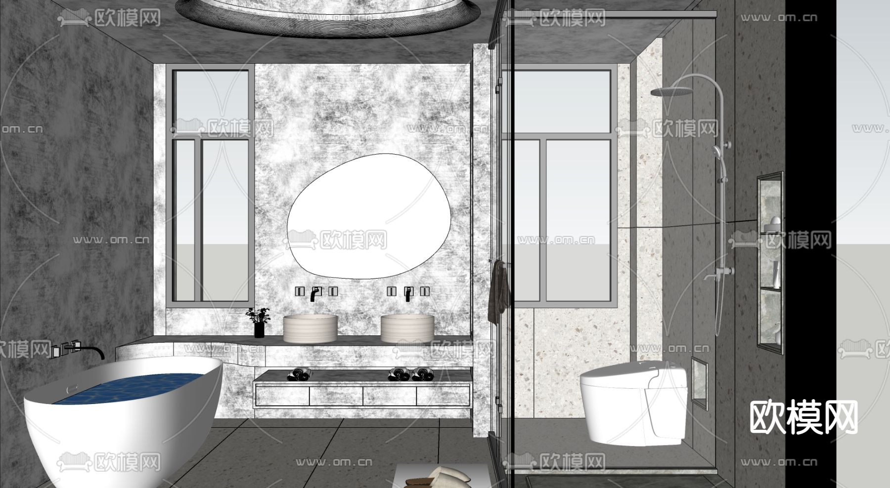 北欧卫生间浴室su模型下载（渲染图3）