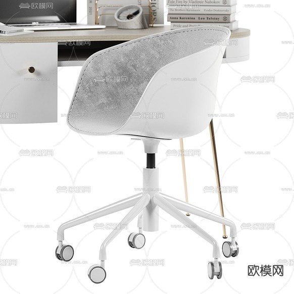 轻奢书桌椅 写字台3d模型下载(渲染图4)