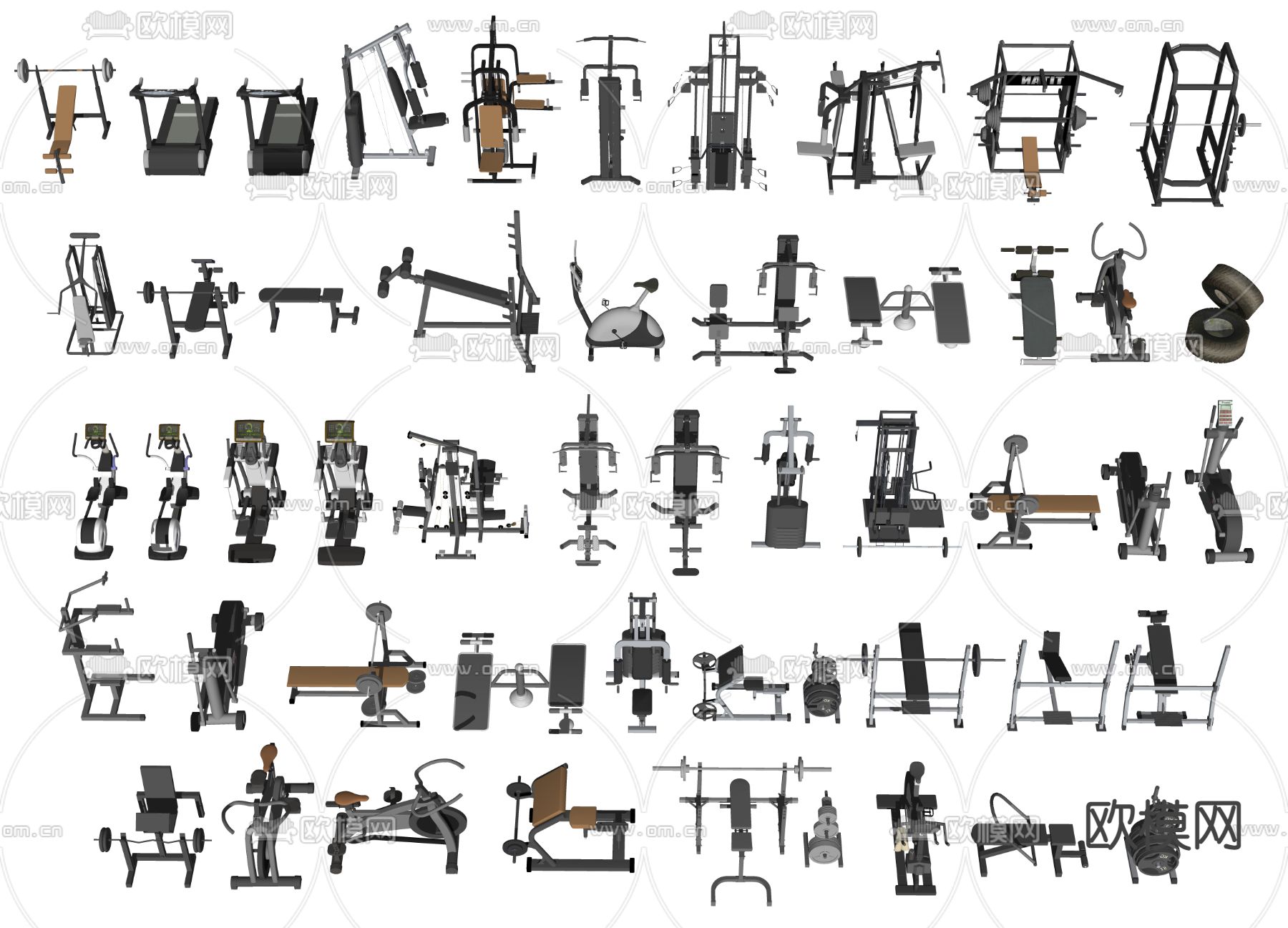现代健身器材 运动器材su模型下载（渲染图2）