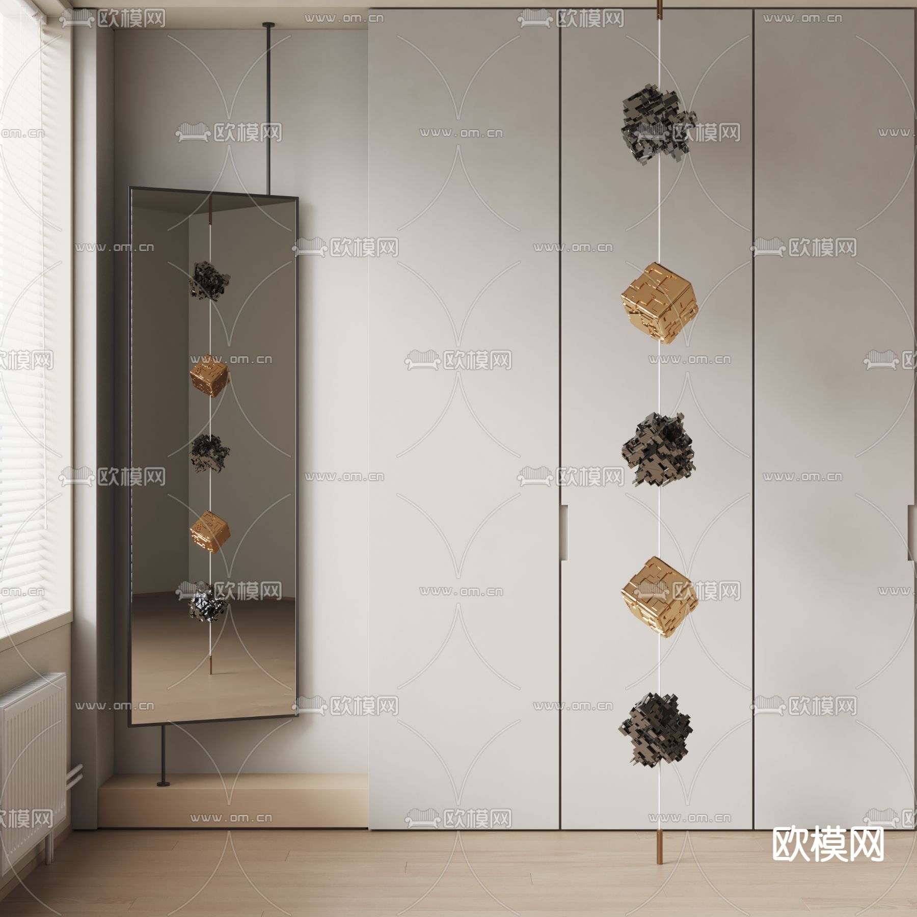 轻奢金属拼图雕塑su模型下载（渲染图1）