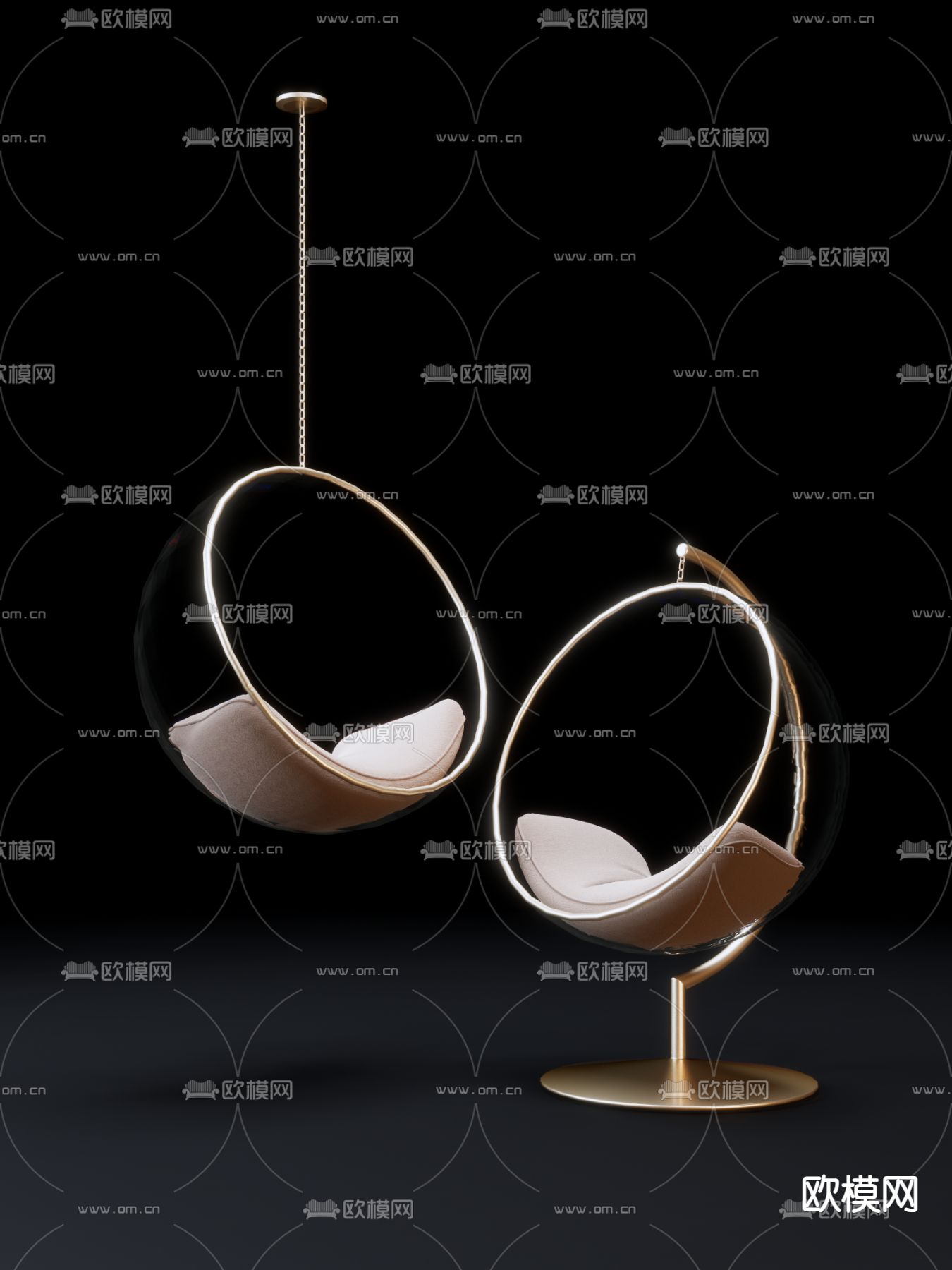 透明亚克力吊椅su模型下载（渲染图1）