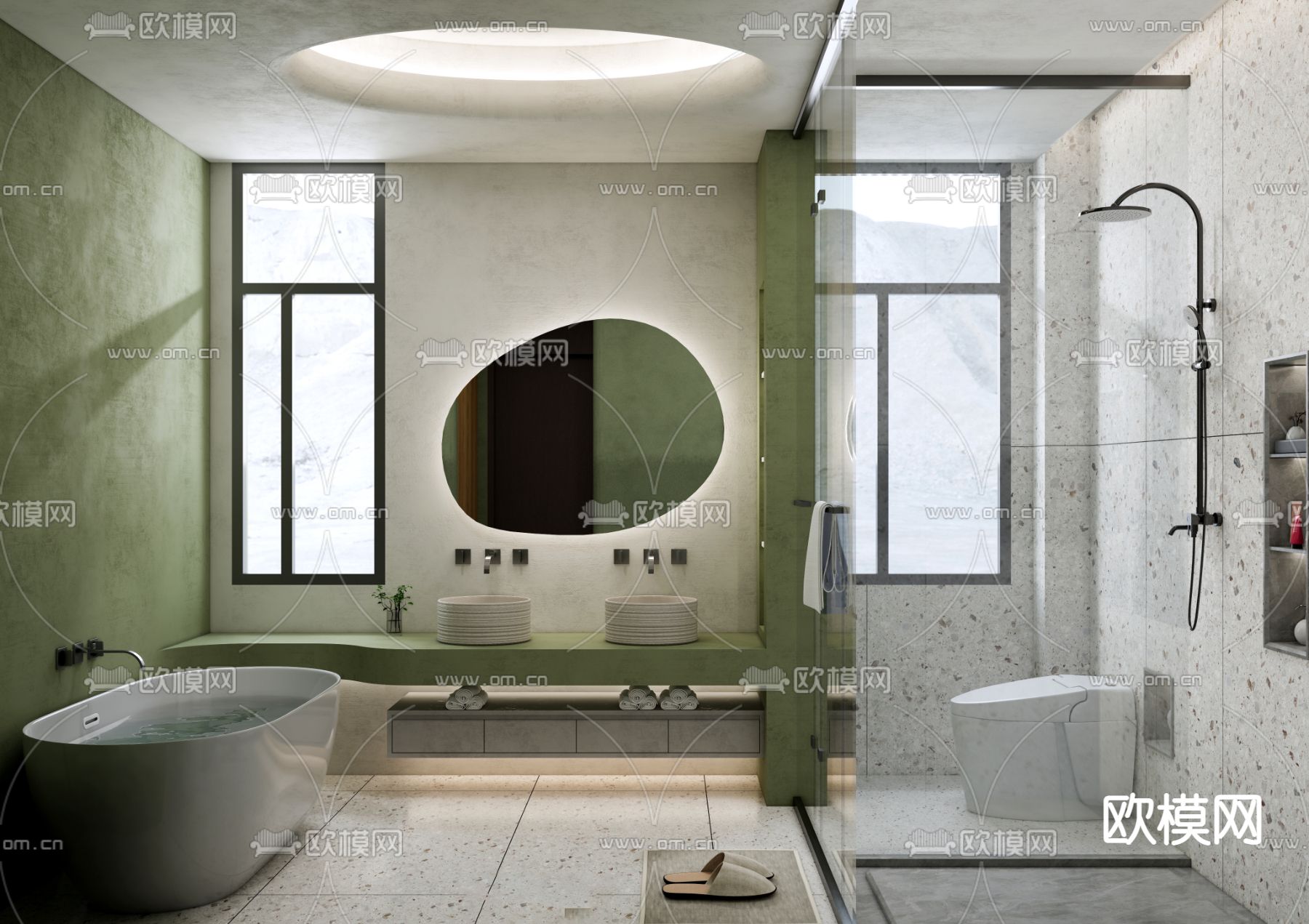 北欧卫生间浴室su模型下载（渲染图1）