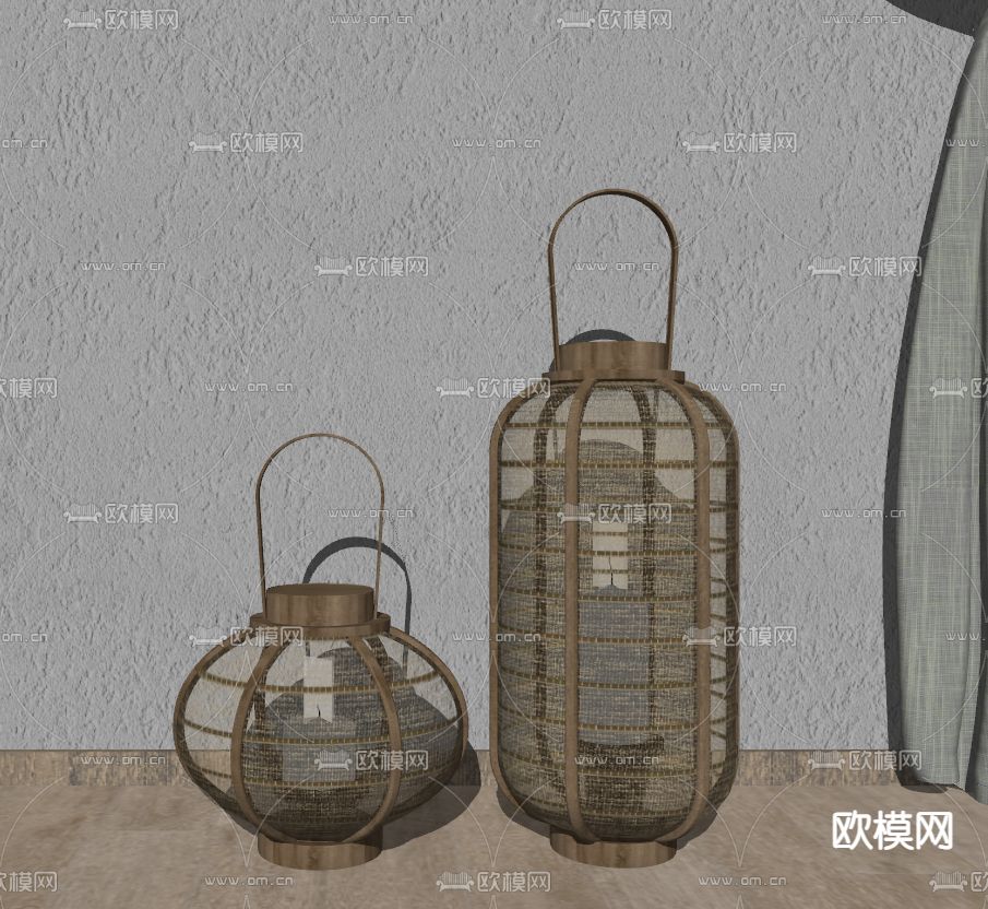 侘寂风藤编烛台灯su模型