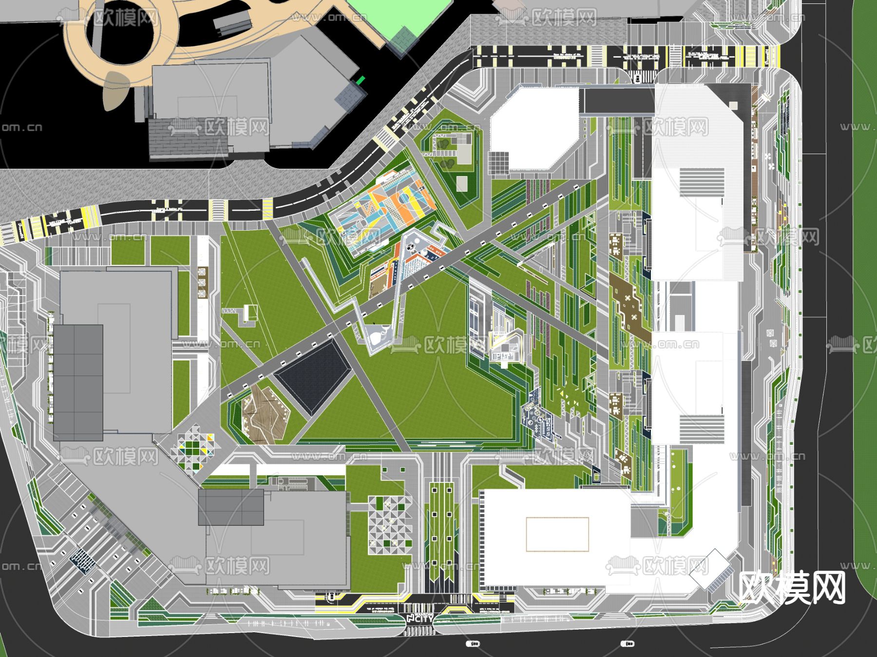 现代商业街su模型下载（渲染图3）