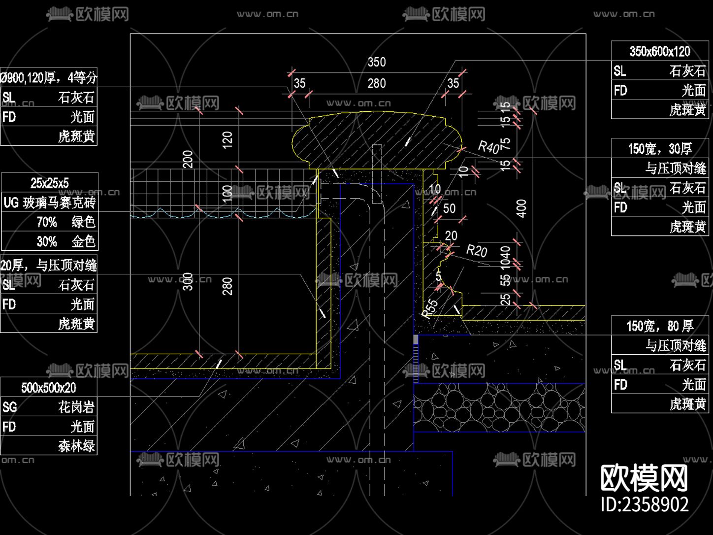 欧式古典 三层花钵流水 水景CAD施工图下载（渲染图2）