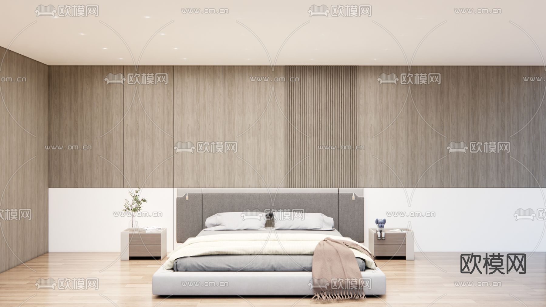 现代双人床免费3d模型下载