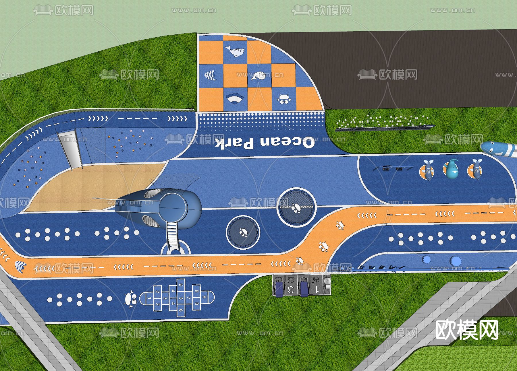 现代海洋主题儿童乐园械su模型下载（渲染图2）