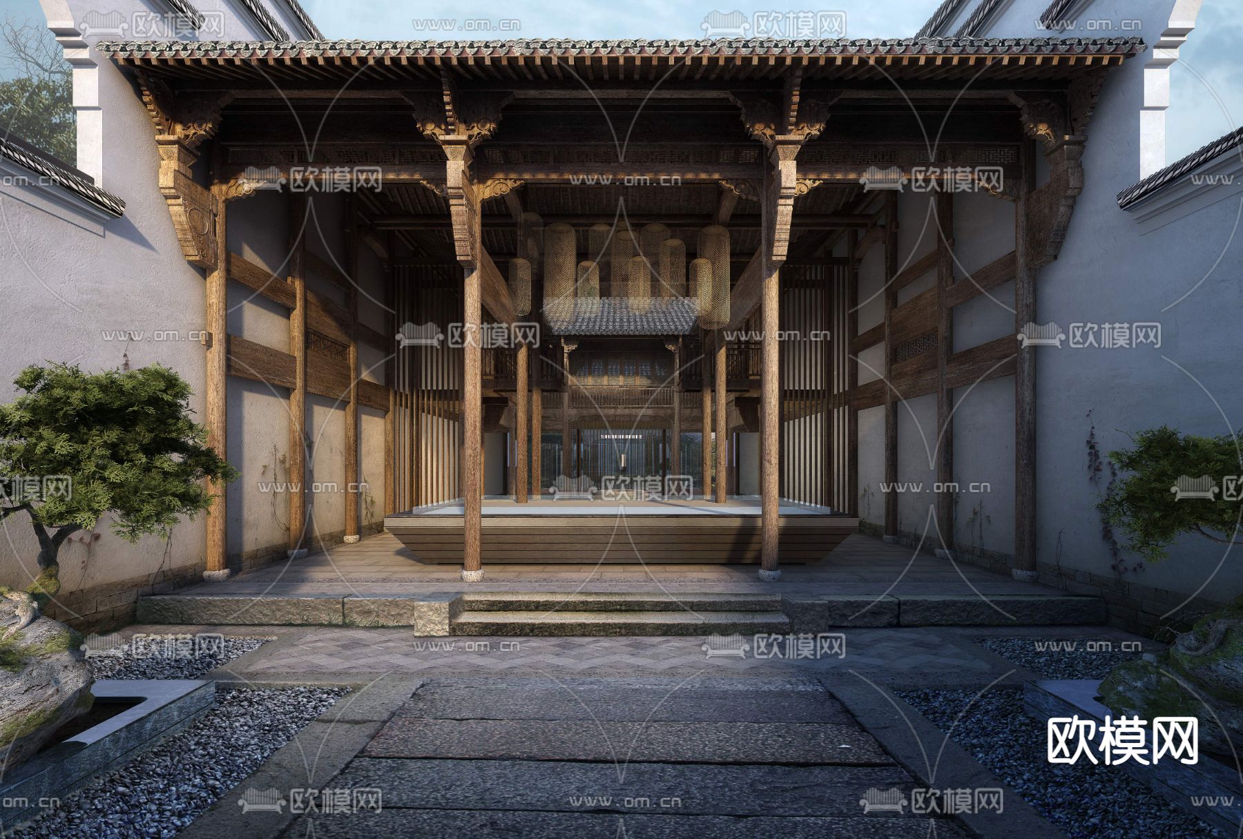 现代古建四合院3d模型