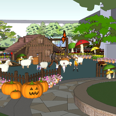  现代儿童牧场乐园su模型 