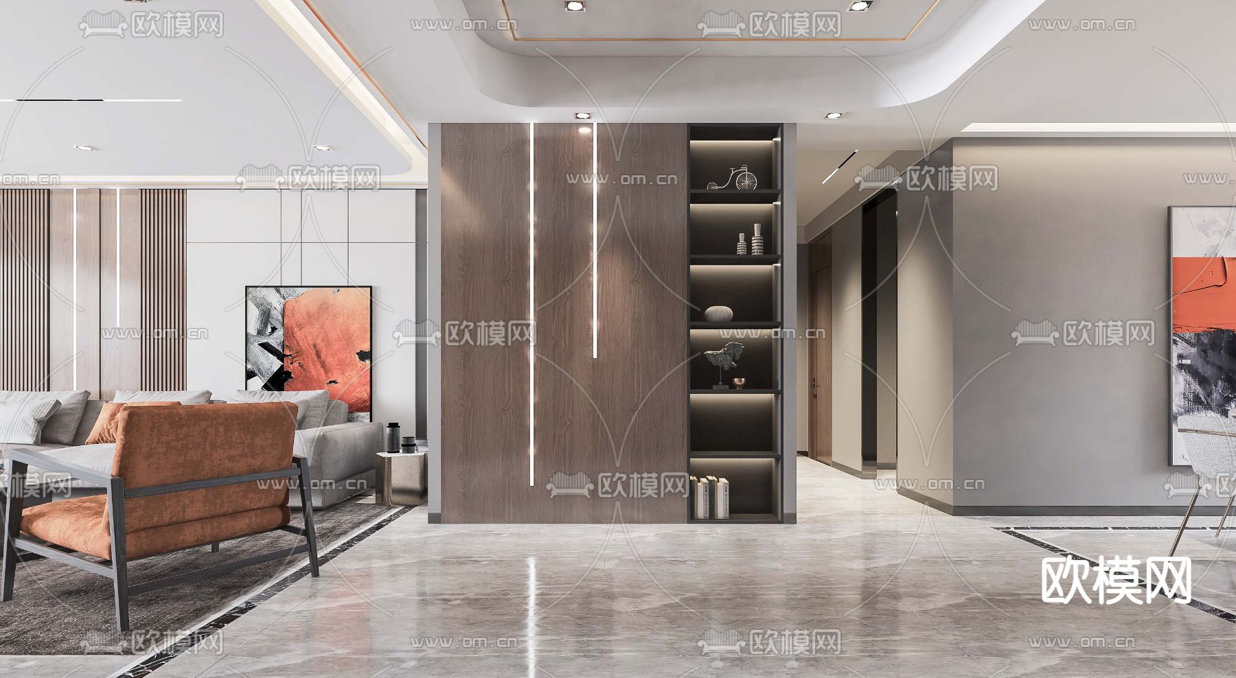 现代轻奢过道免费3d模型下载