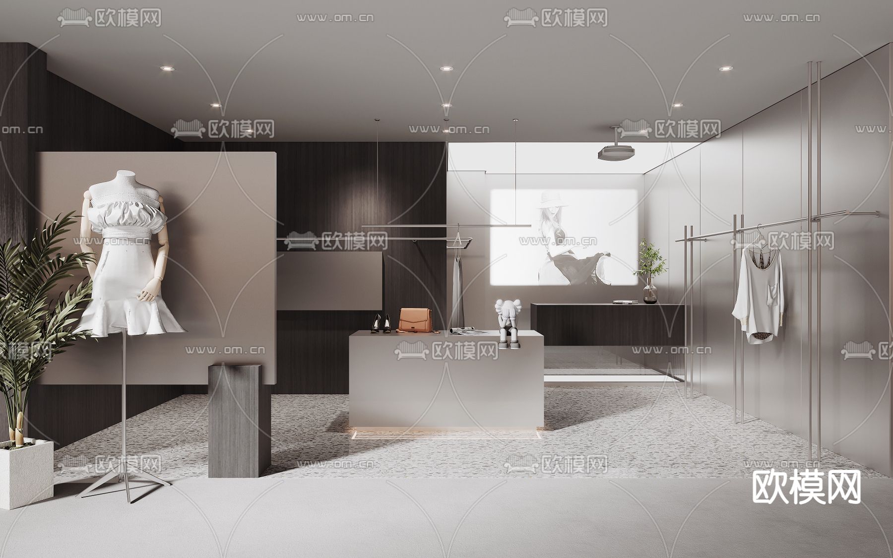 高级灰服装店 女装店3d模型下载（渲染图1）