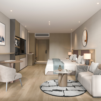  现代酒店客房 双床房su模型 