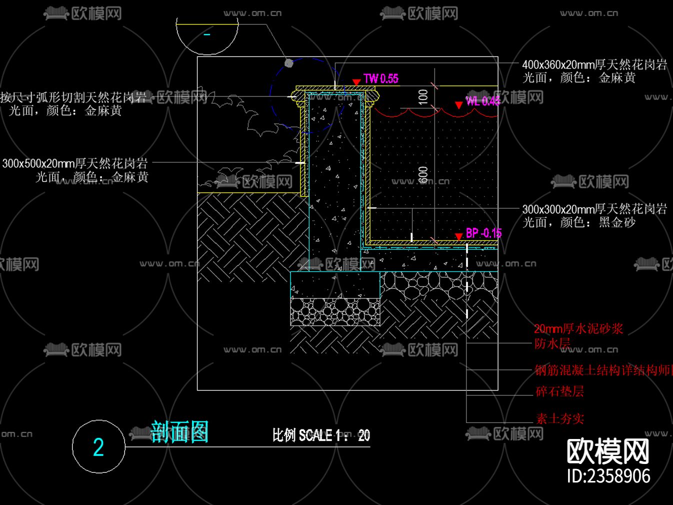 欧式古典 花钵流水 水景 CAD施工图下载（渲染图4）