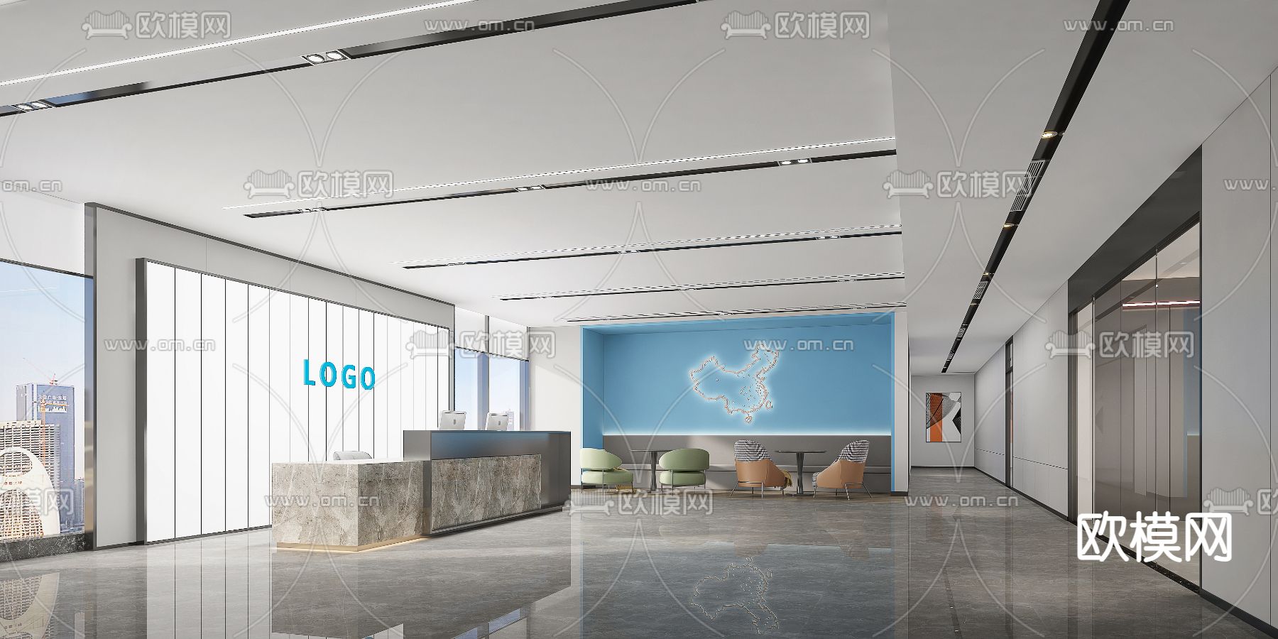 现代前台接待 休闲区3d模型下载