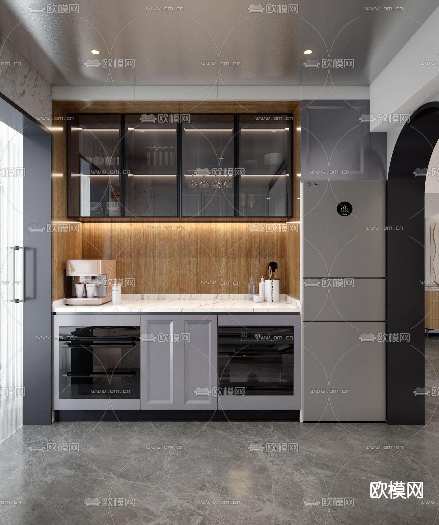 现代橱柜 洗碗机 消毒机su模型下载（渲染图1）