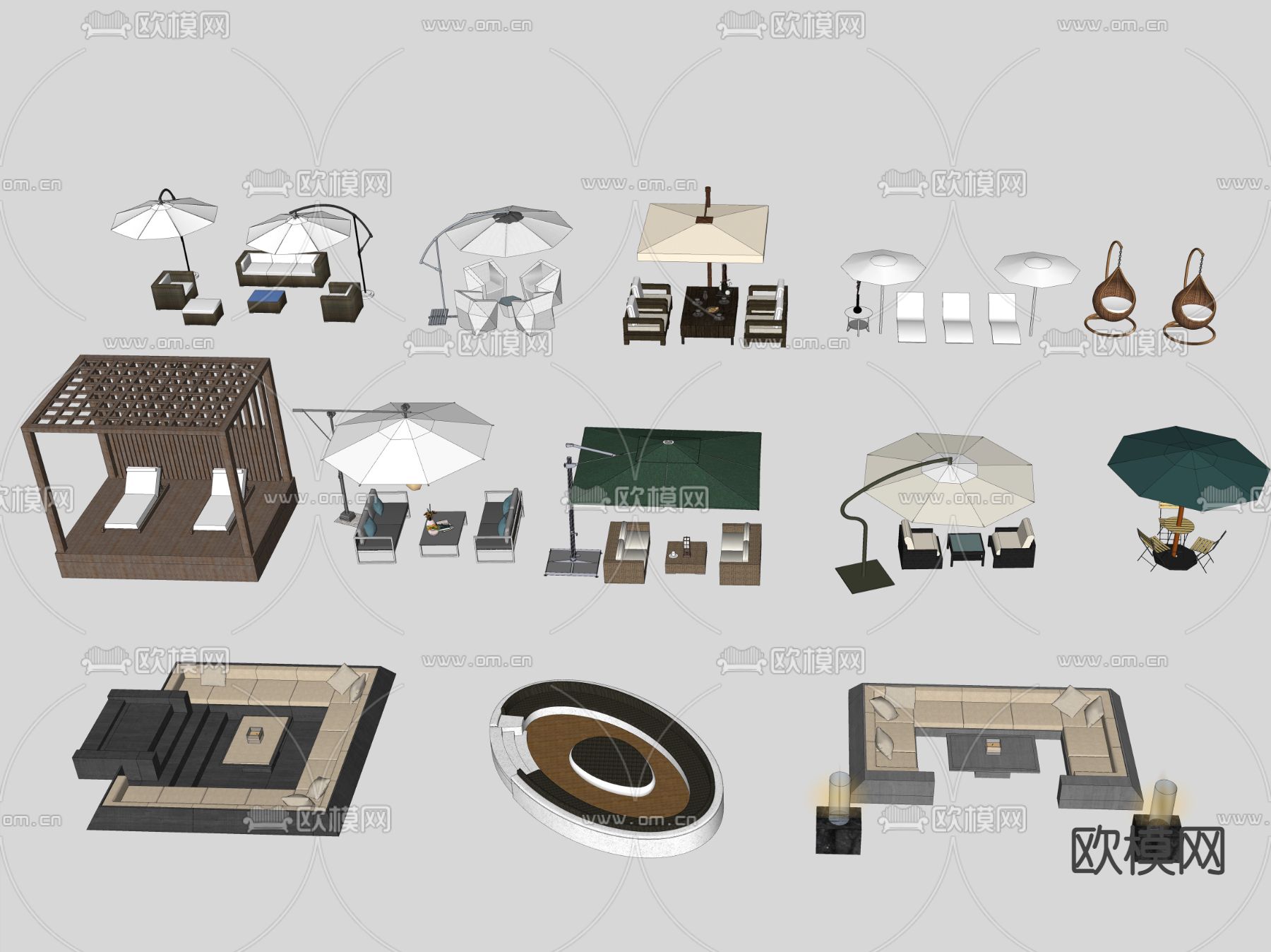 户外休闲桌椅 凉伞su模型