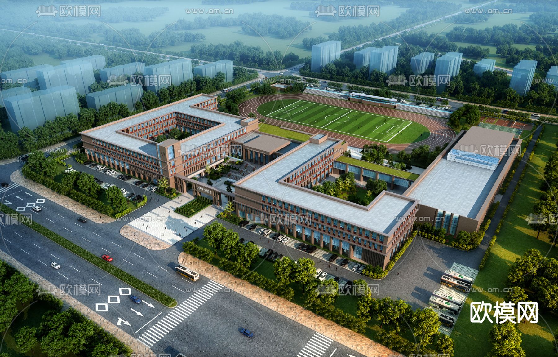 现代学校鸟瞰3d模型下载