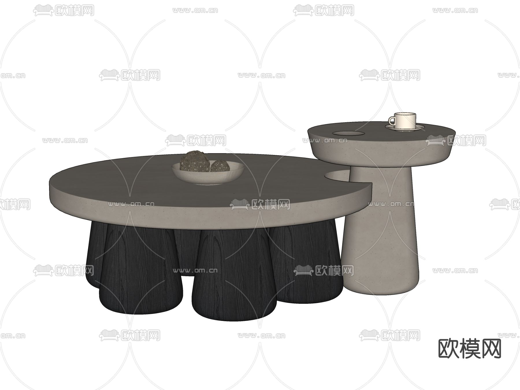 侘寂风象腿子母茶几su模型下载（渲染图2）